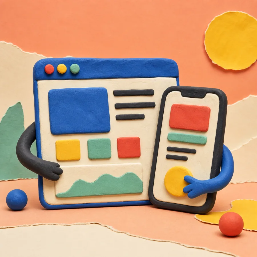 Handmade clay desktop and mobile website interface